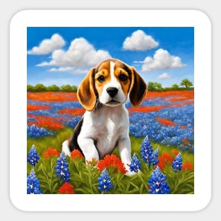 Beagle Puppy in Texas Wildflower Field Sticker